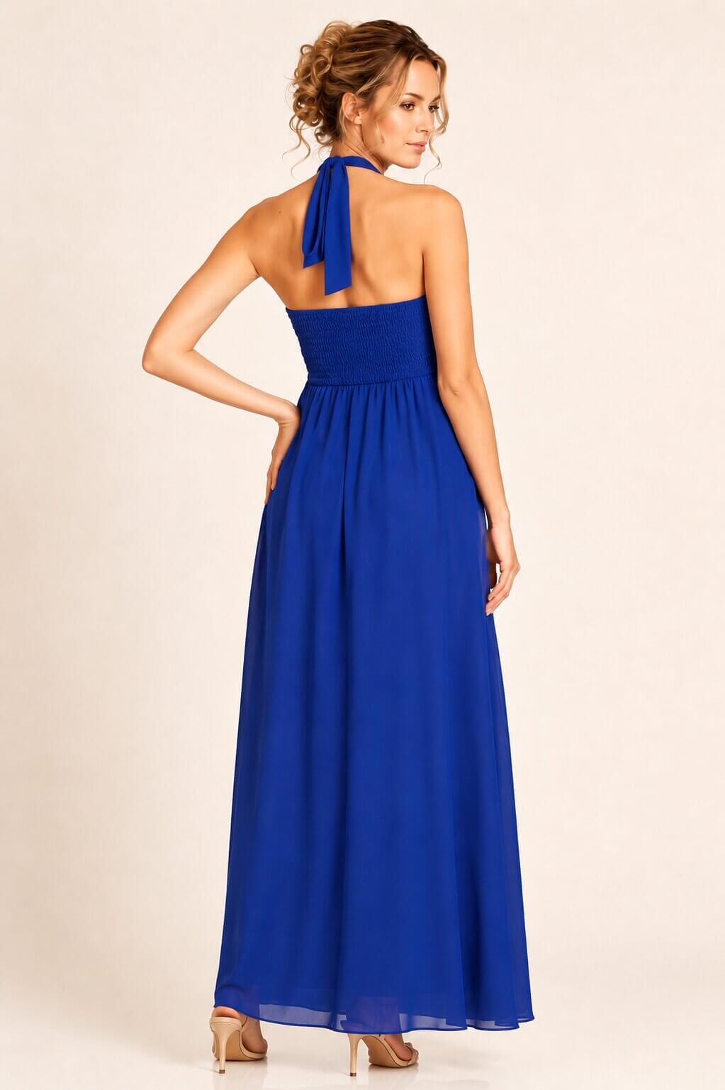 Coraline Blue Embellished Halterneck Evening Dress