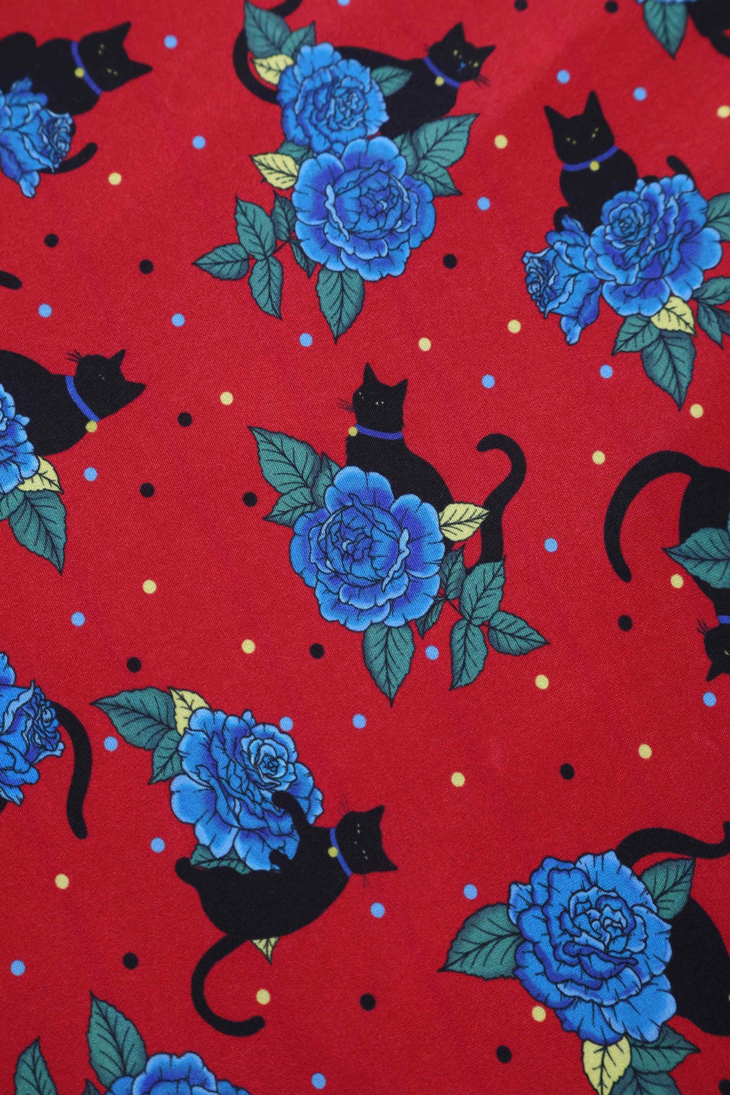 Matilda Vintage Black Cat & Rose Wrap Dress In Red