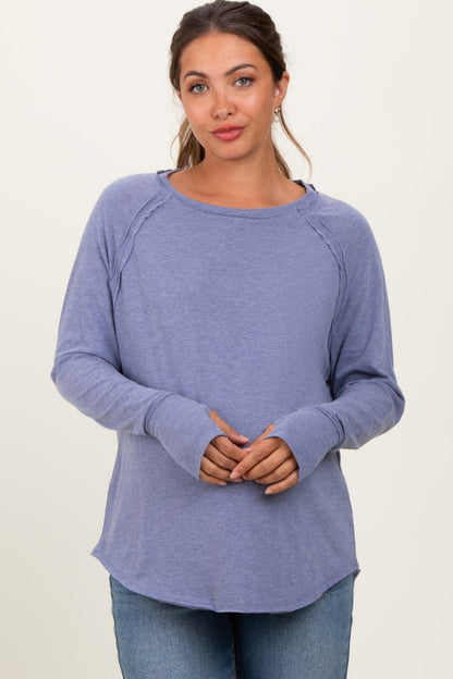 Light Navy Heather Exposed Seam Long Sleeve Maternity Top