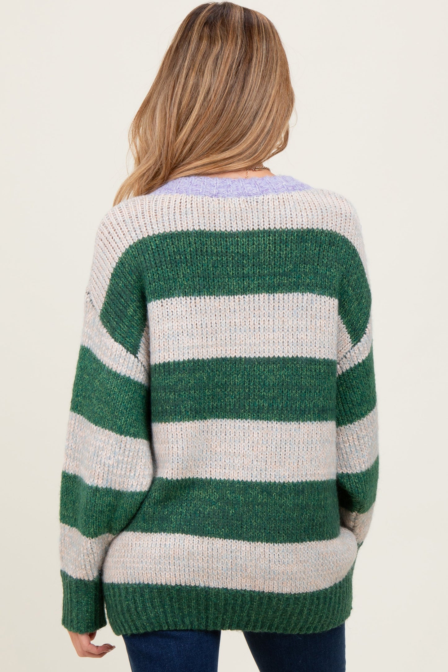 Green Wide Stripe Chunky Knit Maternity Sweater