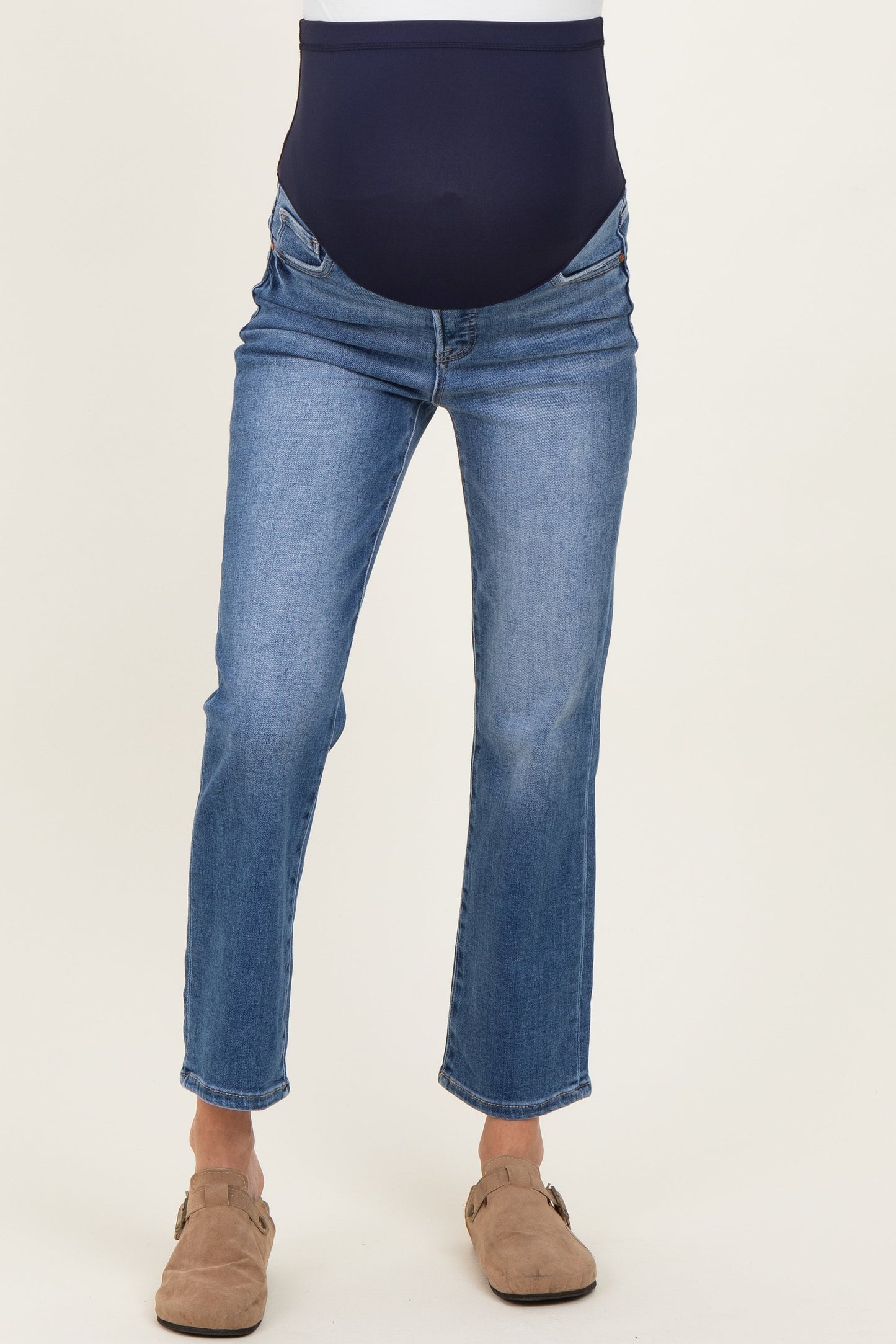 Blue Medium Wash Ankle Straight Leg Maternity Jeans