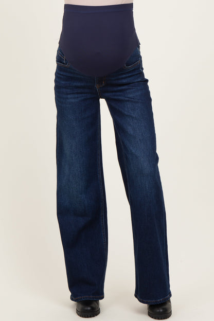 Navy Dark Wash Relaxed Wide Leg Maternity Jeans