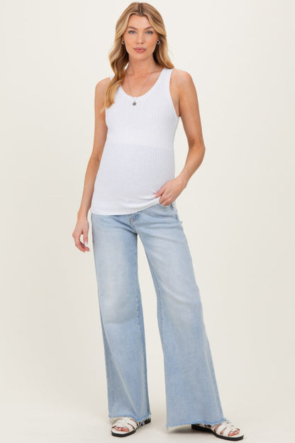 Light Blue Raw Hem Super Wide Leg Maternity Jeans