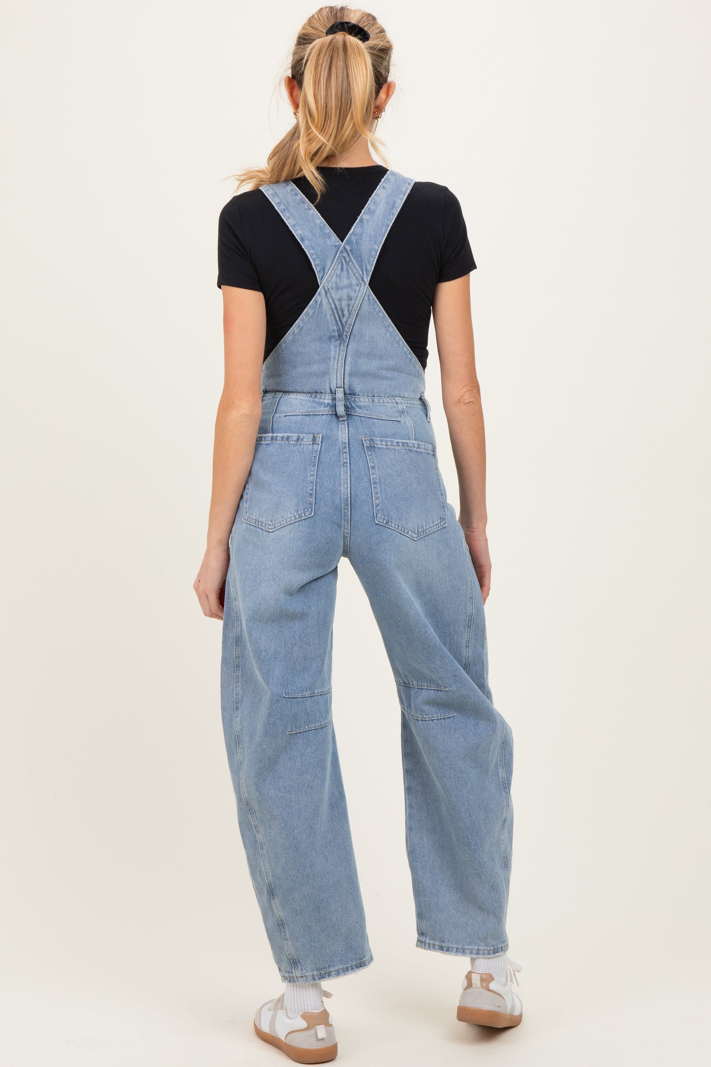 Light Blue Barrel Leg Maternity Denim Overalls
