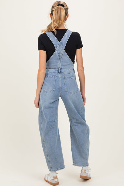 Light Blue Barrel Leg Maternity Denim Overalls