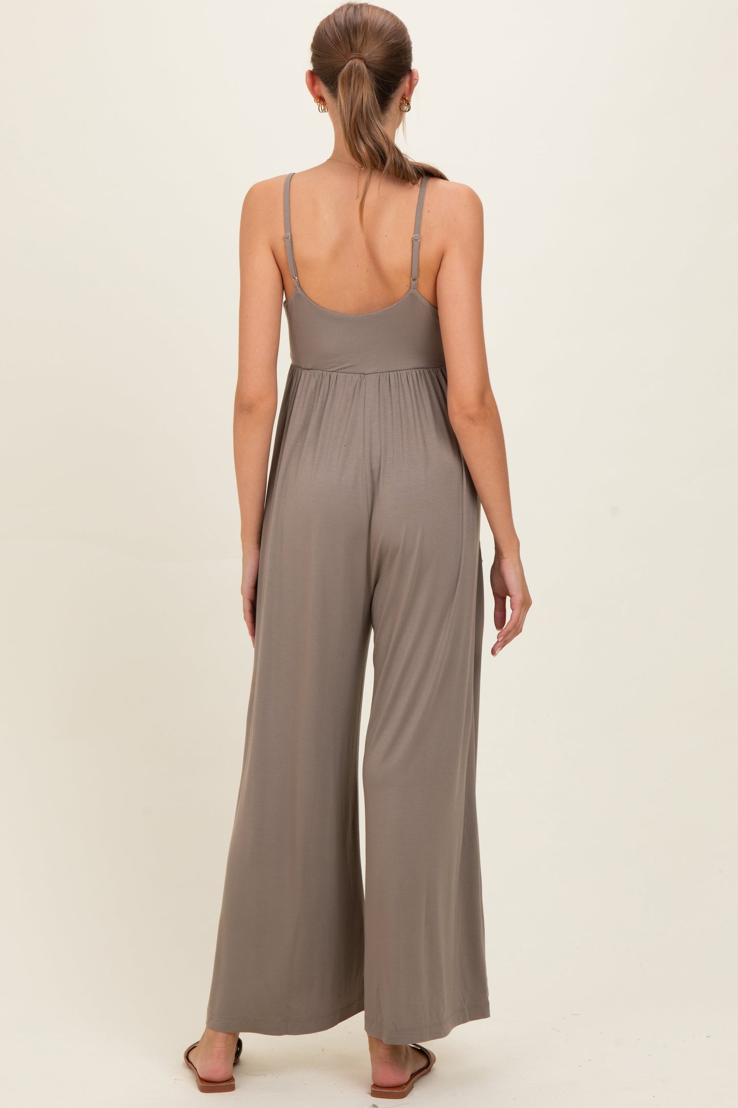 Moss Brown Sleeveless Wide Leg Maternity Jumpsuit