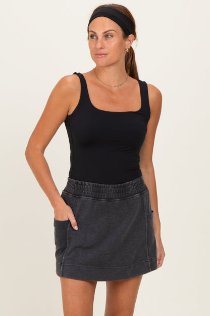 Black Mineral Wash Pocket Maternity Skort