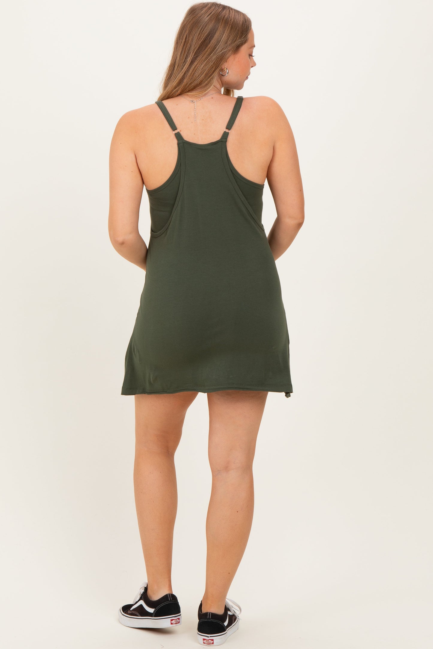 Dark Olive Racerback Maternity Romper Dress