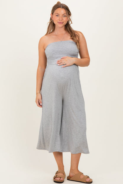 Heather Grey Double Layered Strapless Tube Top Maternity Jumpsuit