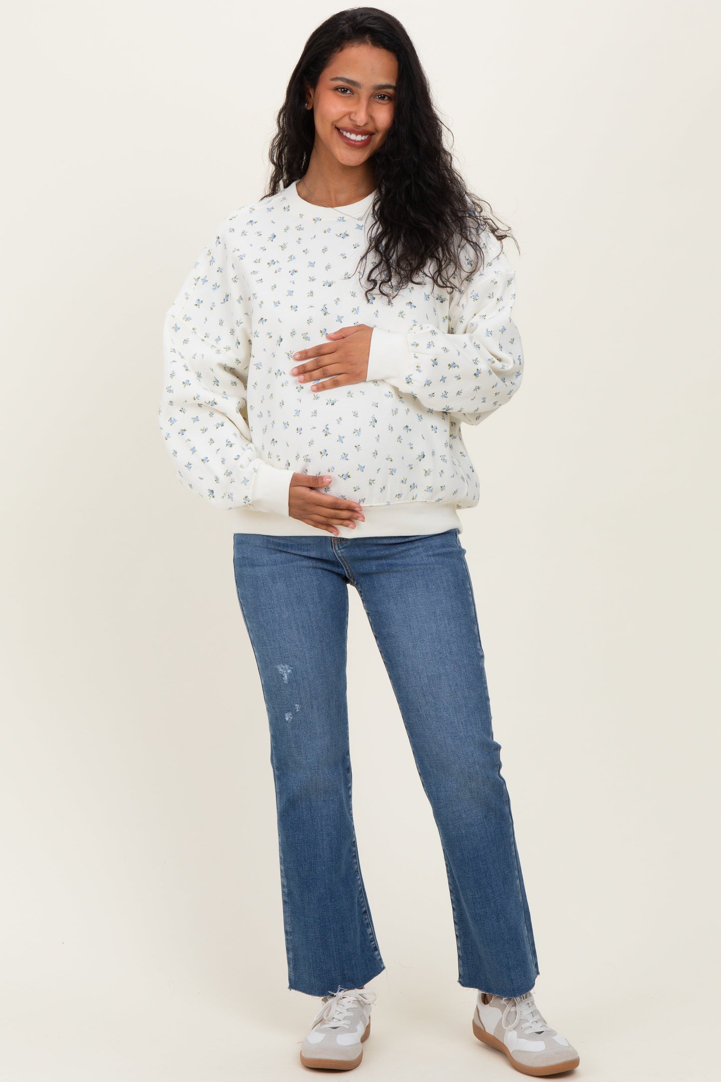 Blue Ditsy Floral Maternity Sweatshirt