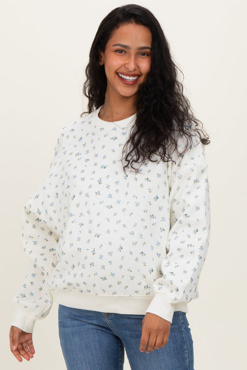 Blue Ditsy Floral Maternity Sweatshirt