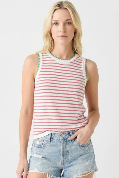 Pink Striped Stitch Detail Maternity Knit Tank