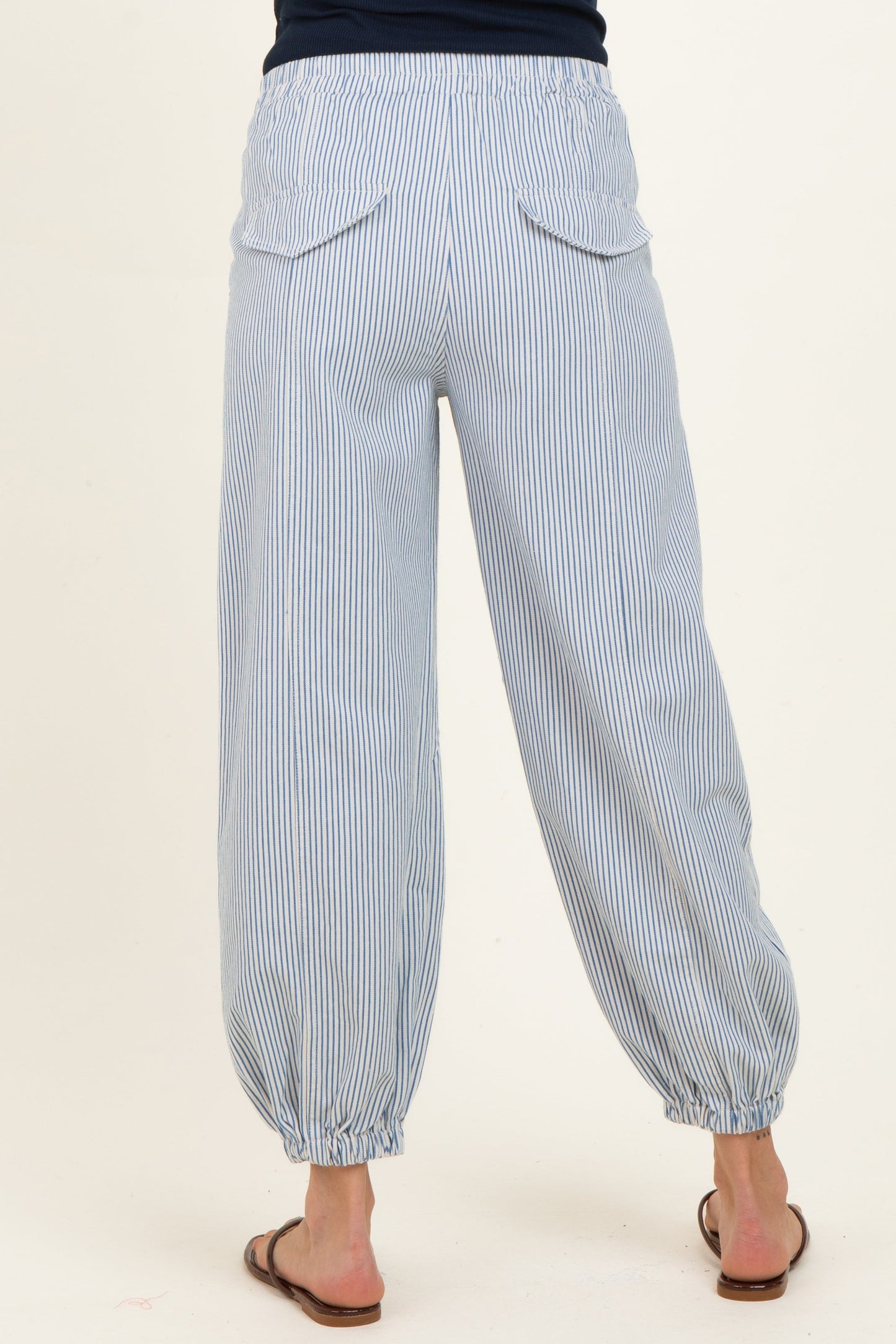 Blue Striped Patch Pocket Maternity Pants