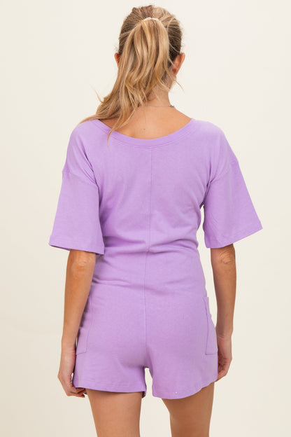 Lavender Scoop Neck Maternity Romper