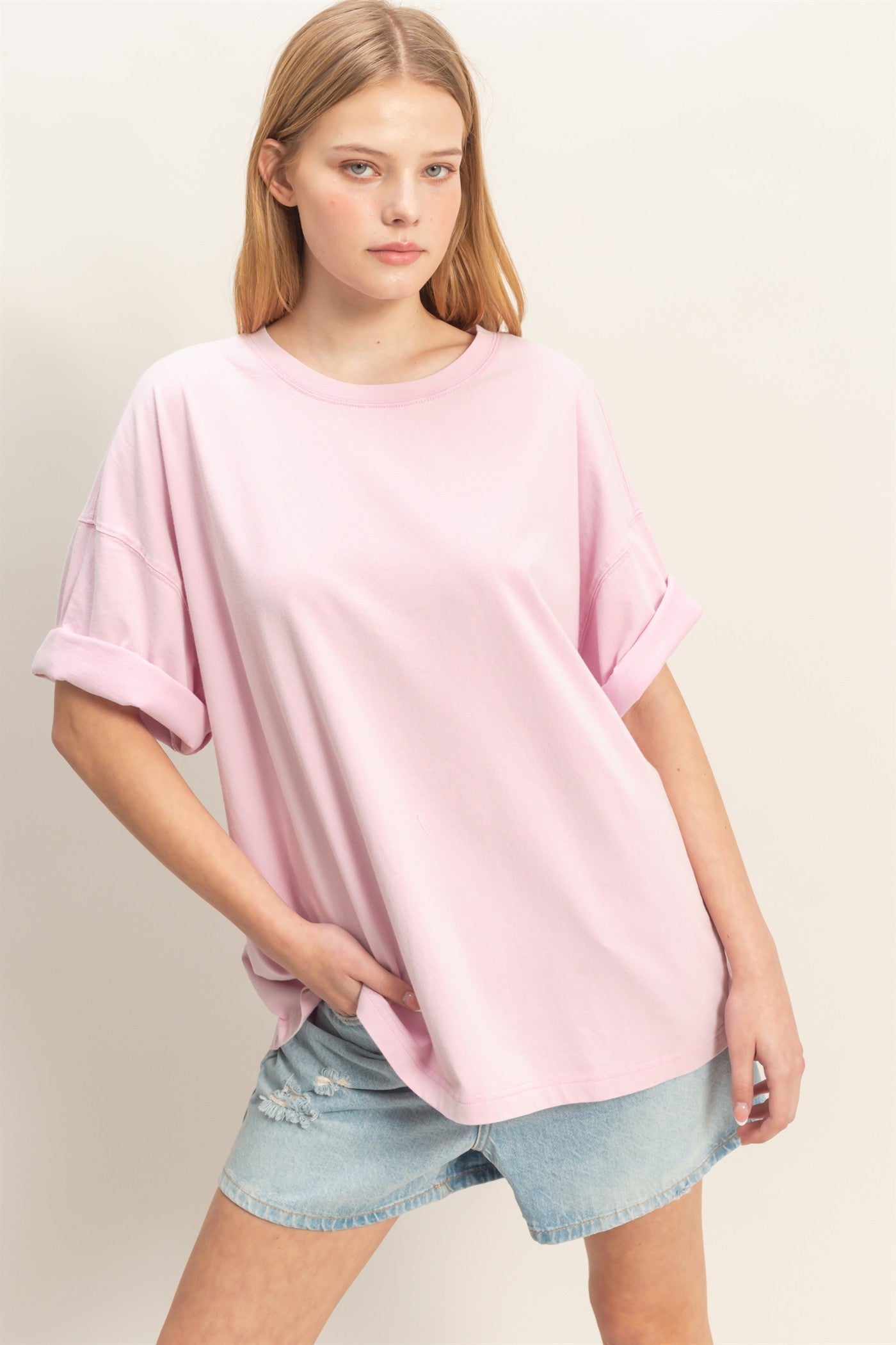 Pink Washed Oversized Crew Neck Maternity Top