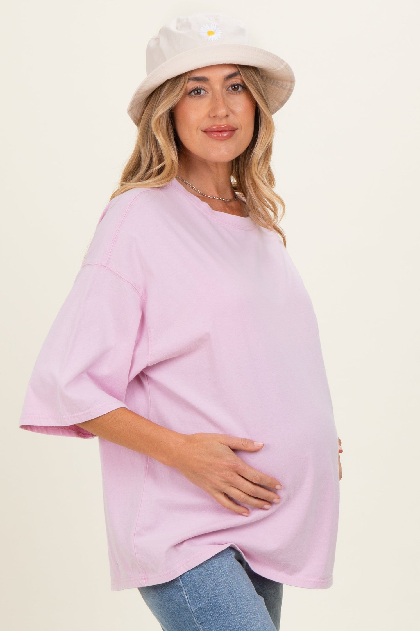 Pink Washed Oversized Crew Neck Maternity Top