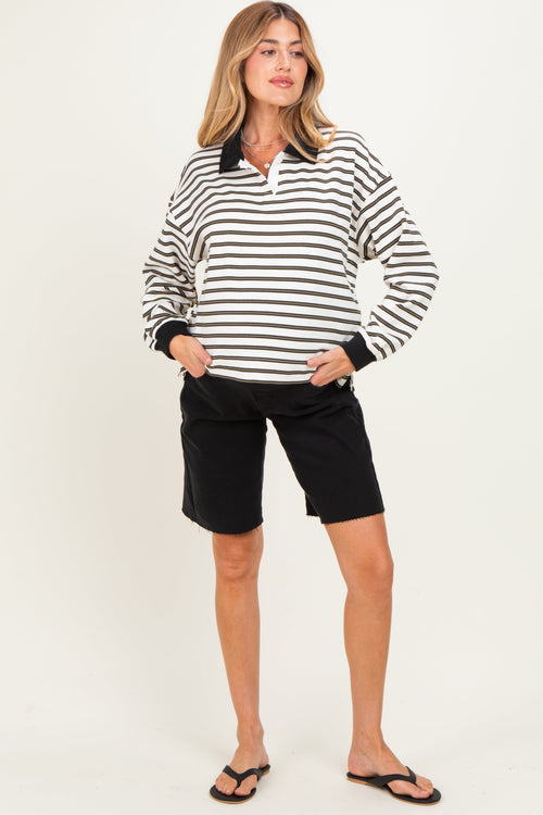 Black Raw Hem Maternity Denim Bermuda Shorts