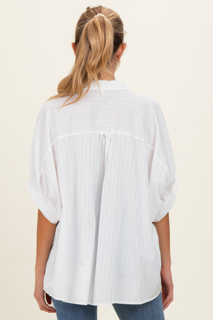 White Button Down Textured Stripe Oversized Maternity Shirt