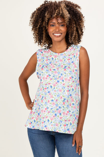 Ivory Floral Ribbed Crewneck Maternity Tank