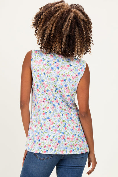 Ivory Floral Ribbed Crewneck Maternity Tank