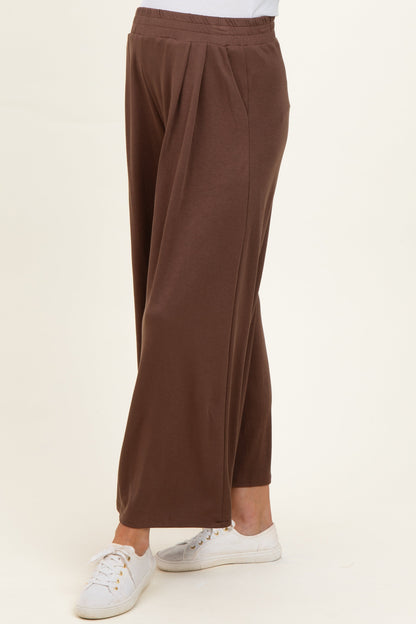 Brown Cropped Wide Leg Maternity Pants