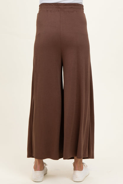 Brown Cropped Wide Leg Maternity Pants