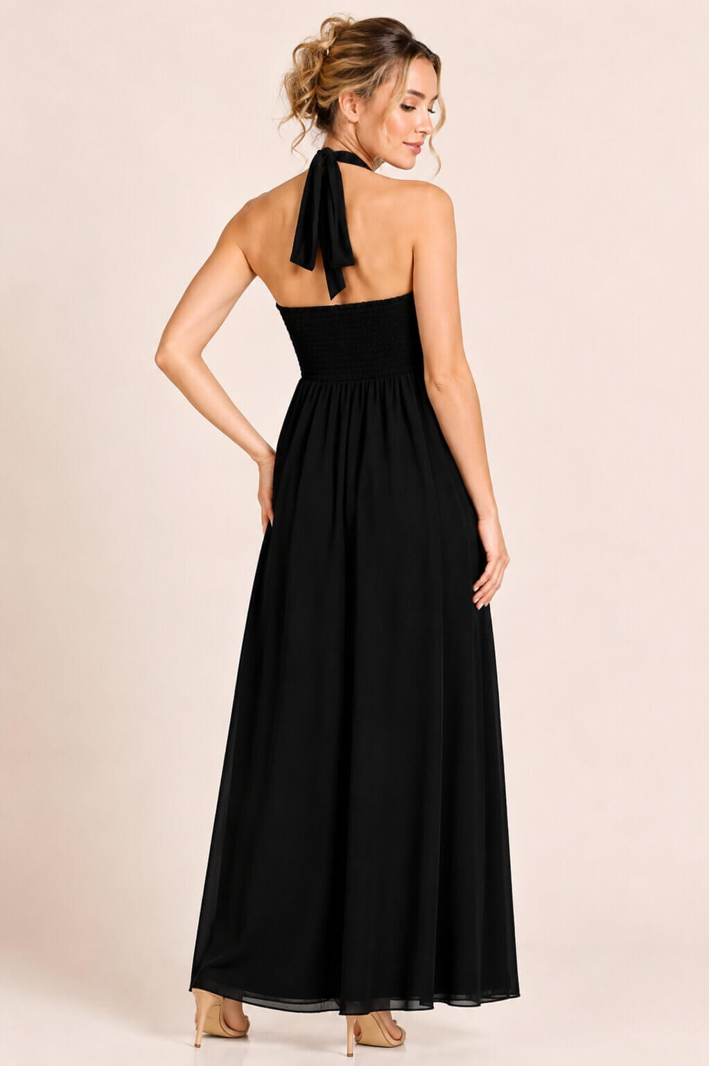 Coraline Black Embellished Halterneck Evening Dress
