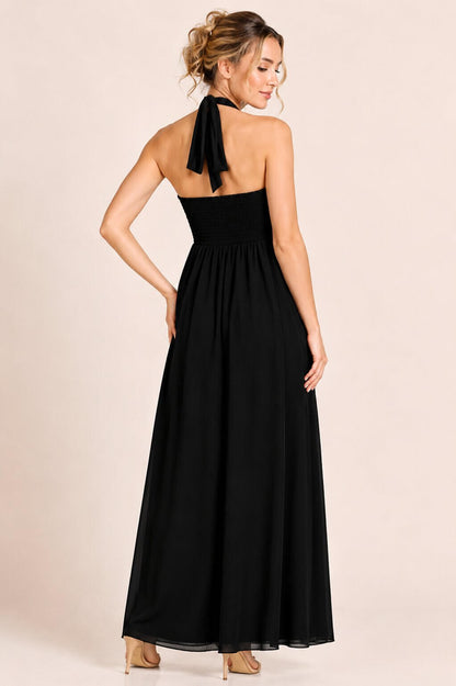 Coraline Black Embellished Halterneck Evening Dress