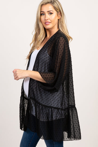 Black Swiss Dot 3/4 Sleeve Chiffon Maternity Cover Up
