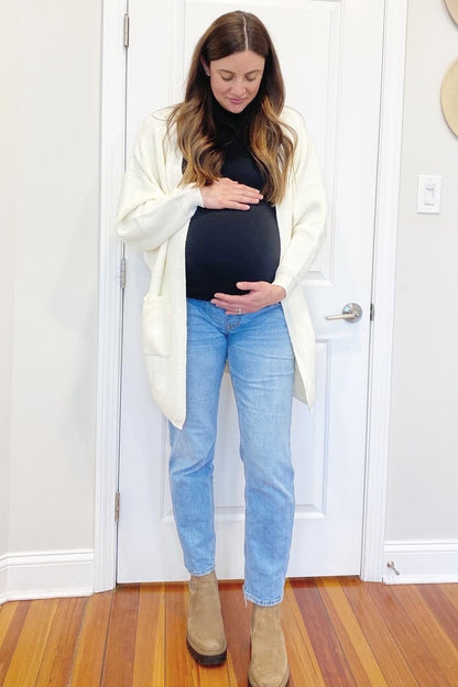 Cream Pocketed Knit Maternity Cardigan