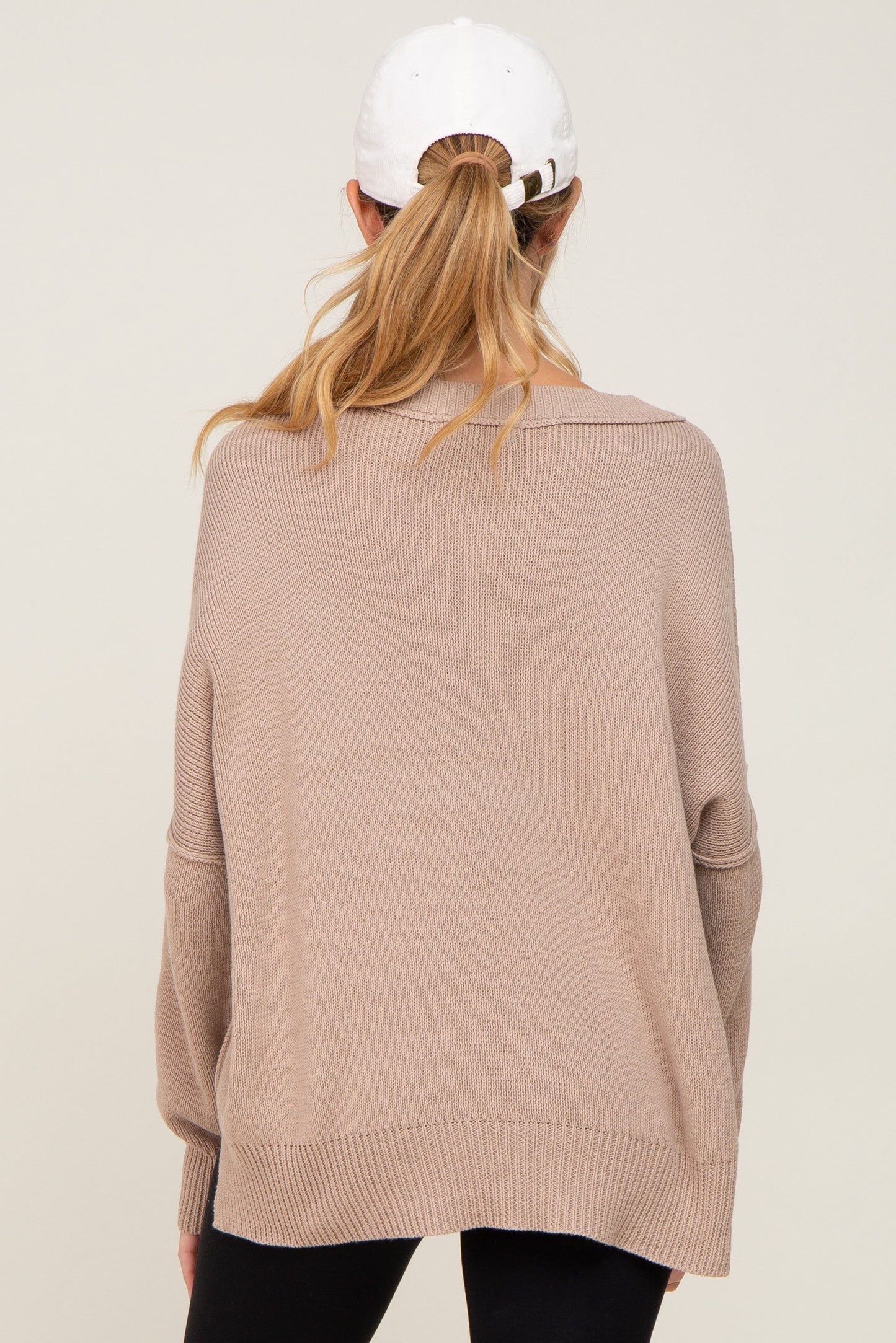 Taupe Exposed Seam Side Slit Maternity Sweater