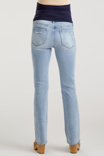 Light Blue Distressed Bootcut Maternity Jeans