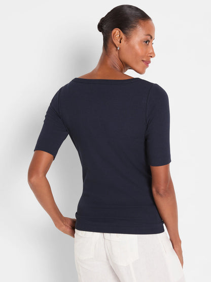Perfect Knit Rib Elbow Sleeve Boatneck Tee