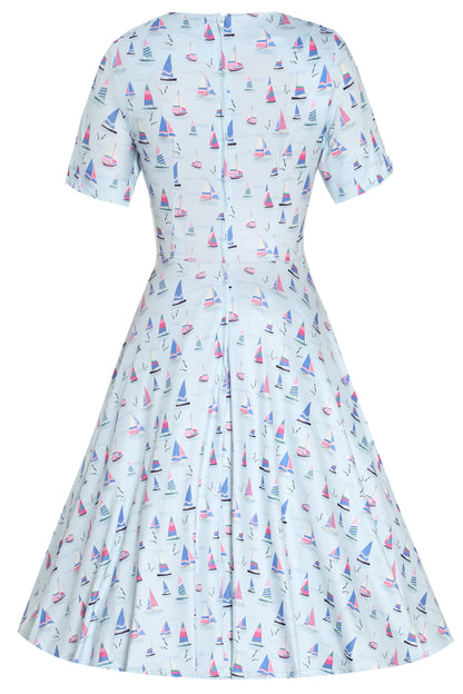 Brenda Blue Sailboats A-line Dress