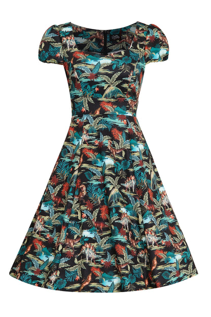 Claudia Black Jurassic Dinosaur Print Sleeved Swing Dress