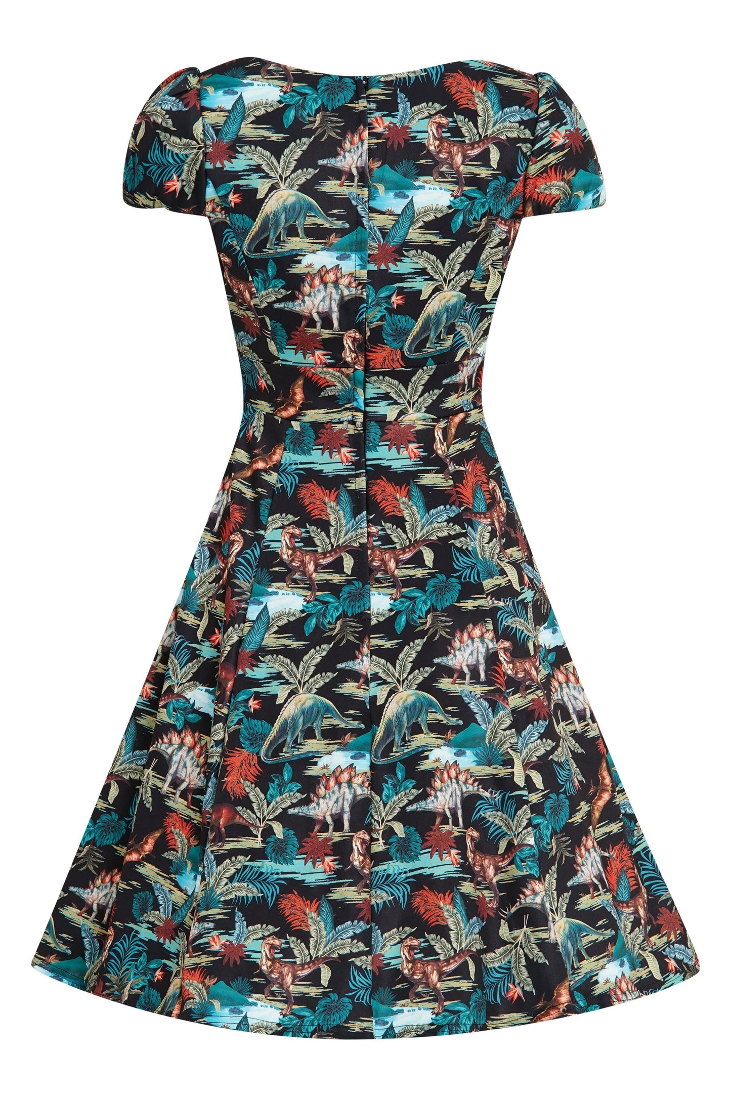 Claudia Black Jurassic Dinosaur Print Sleeved Swing Dress