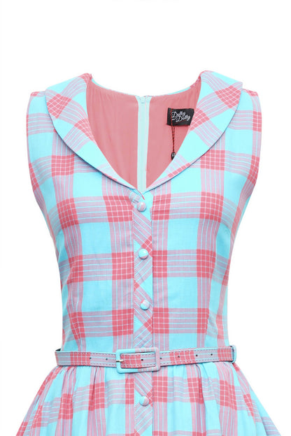 Maverick Retro Blue & Pink Check Shirt Dress