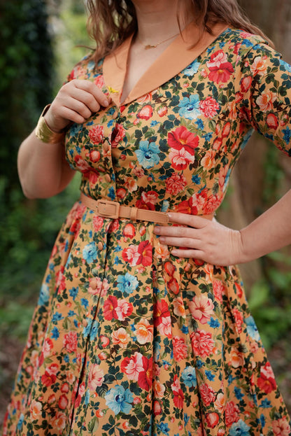Mollie Yellow Floral Full Circle Shirt Dress