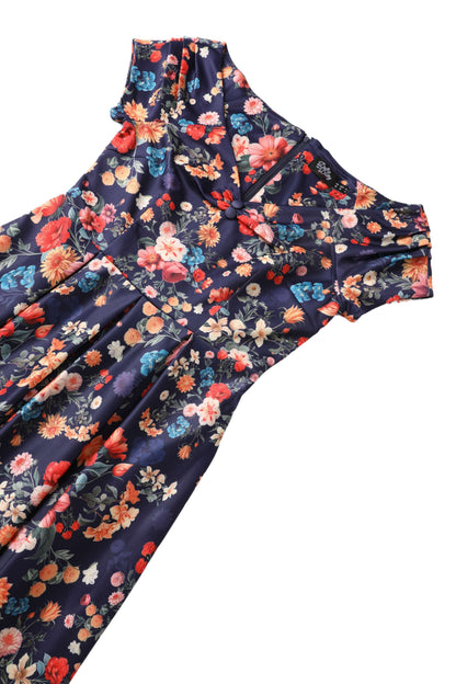 Lily Blue Botanical Floral Off Shoulder Dress