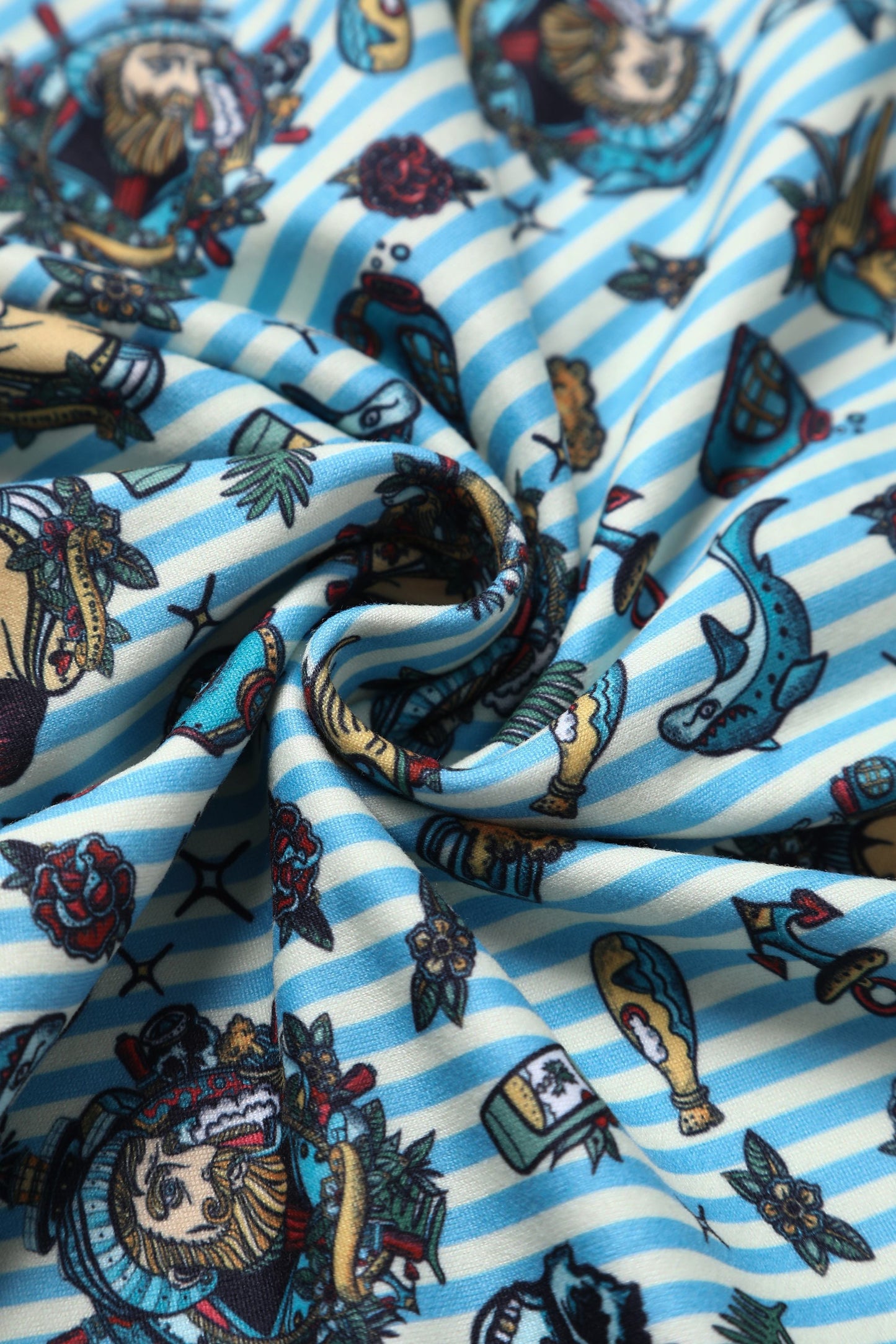 Janice Sleeved Tea Dress in Blue Striped Nautical Print