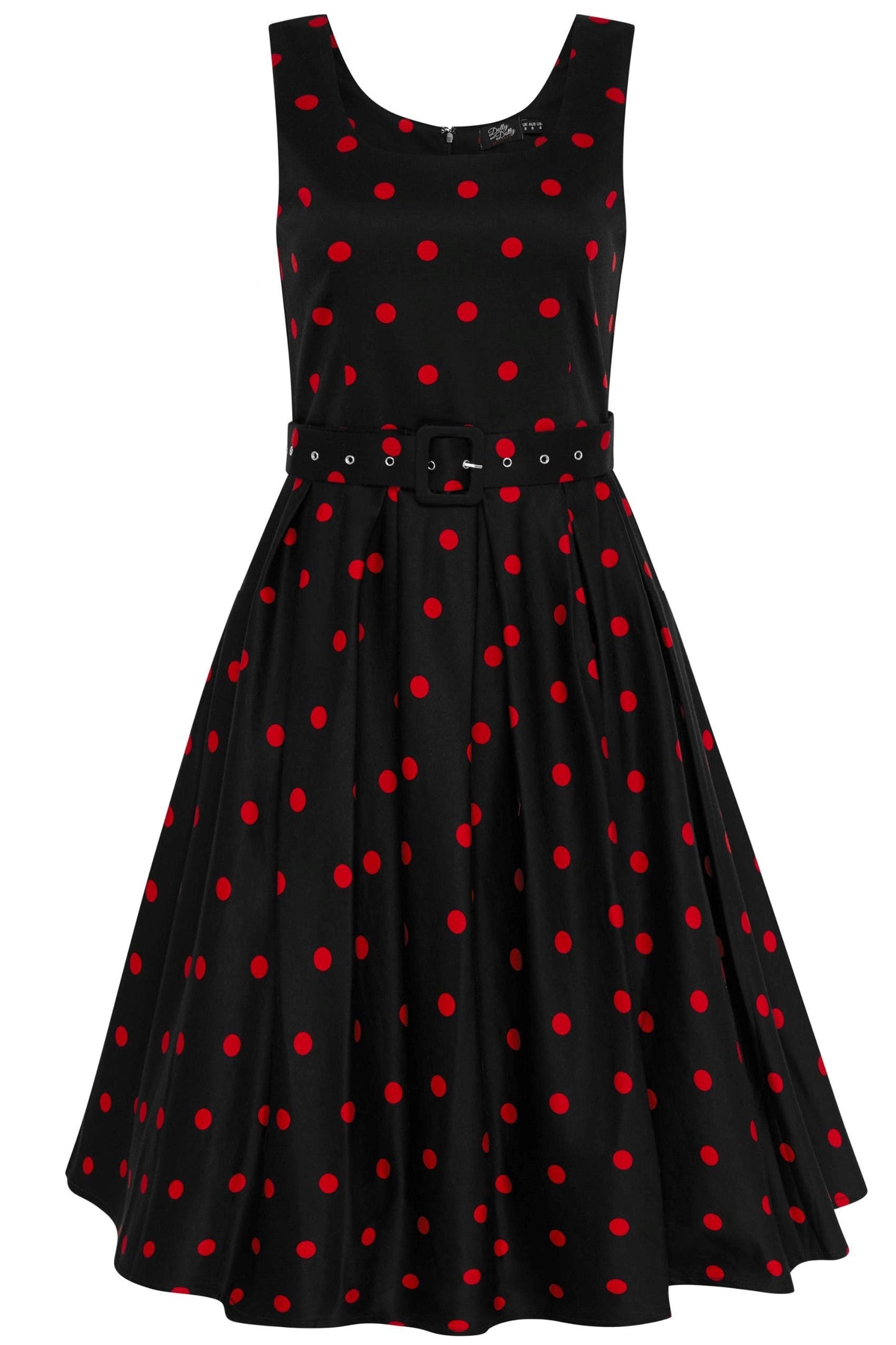 Amanda Retro Polka Dot Swing Dress in Black & Red
