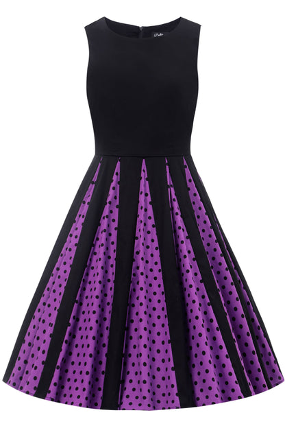 Judith Pleated Black/Purple Dress With Polka Dots