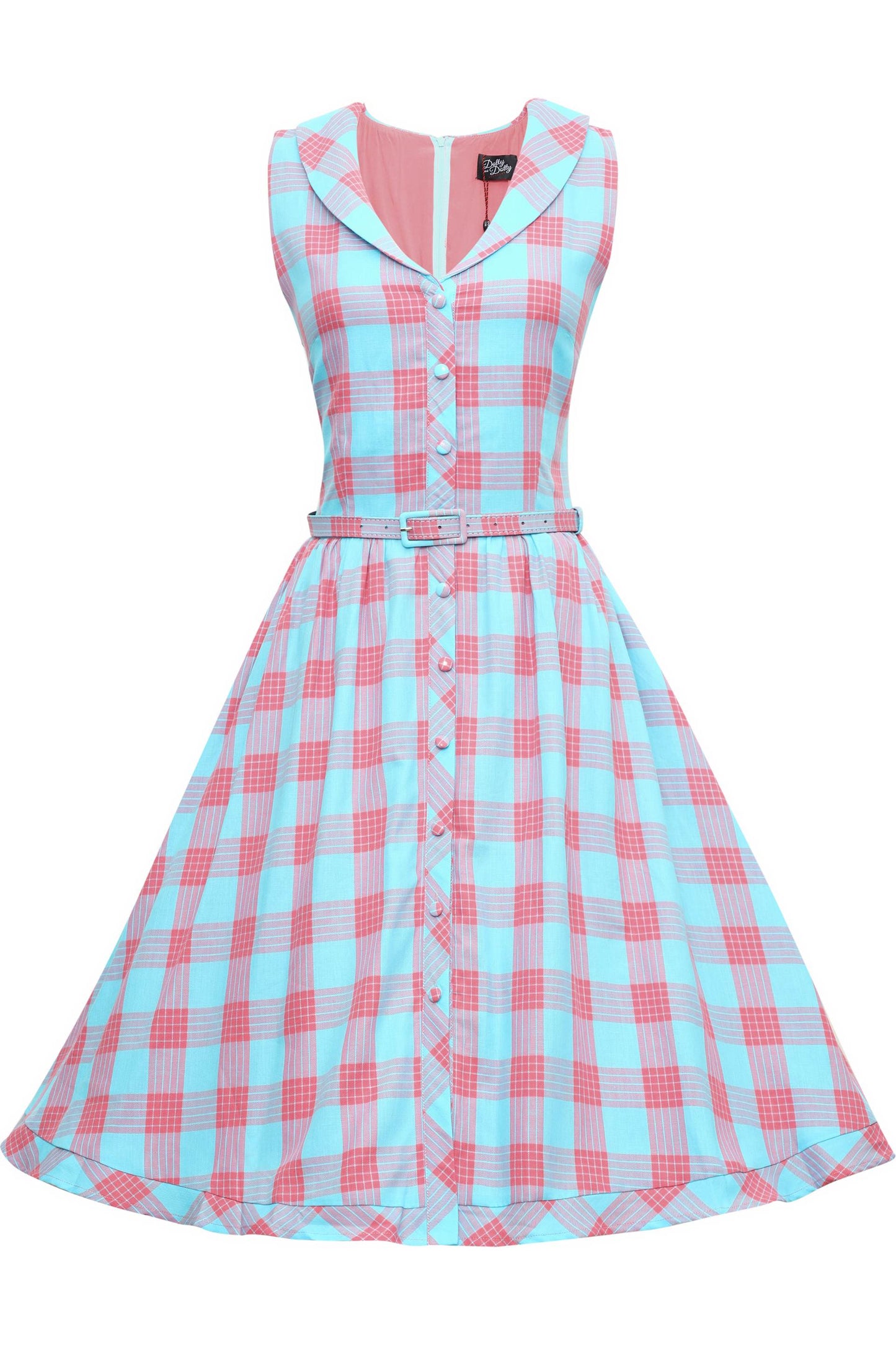 Maverick Retro Blue & Pink Check Shirt Dress