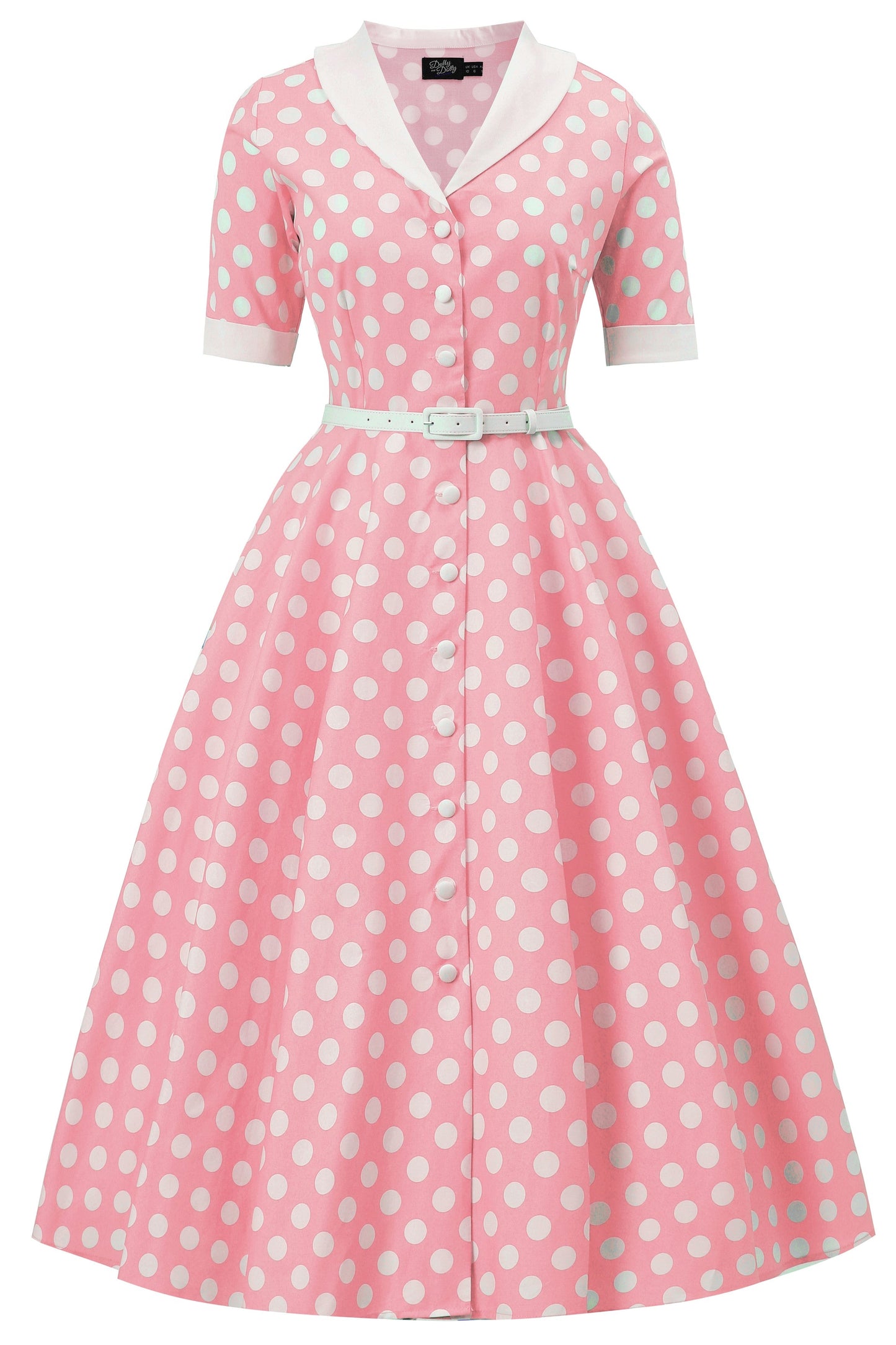 Mollie Light Pink Polka Dot Full Circle Shirt Dress