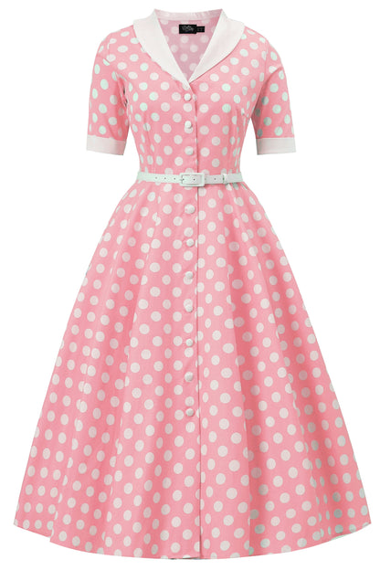 Mollie Light Pink Polka Dot Full Circle Shirt Dress