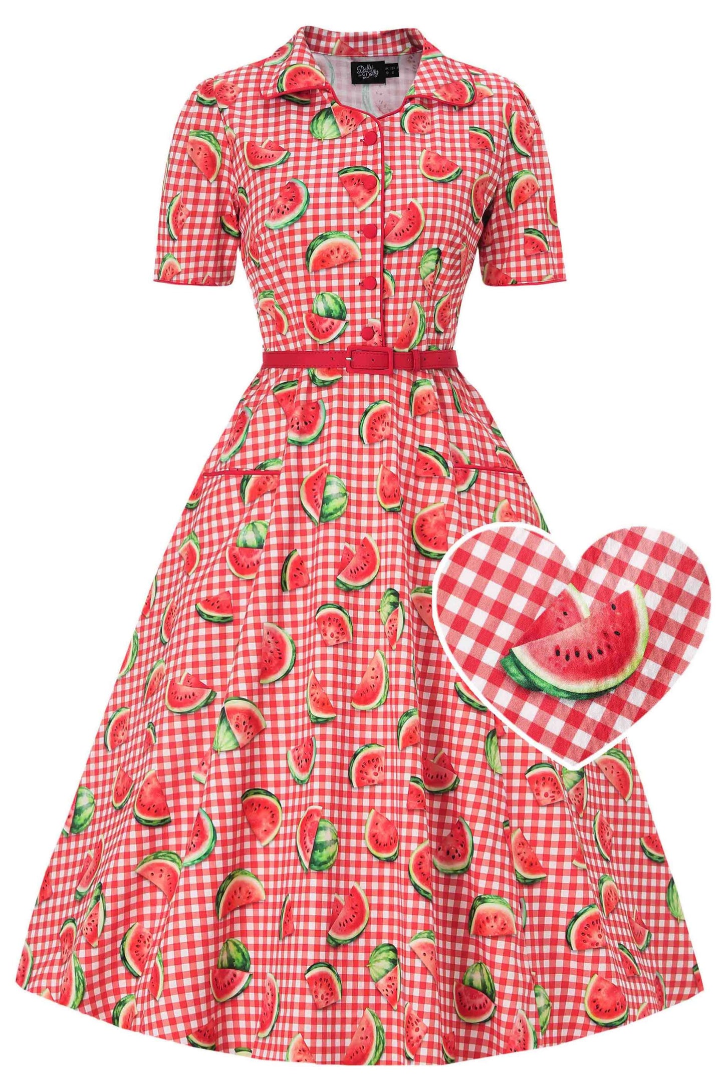 Mabel Watermelon Gingham Midi Shirt Dress
