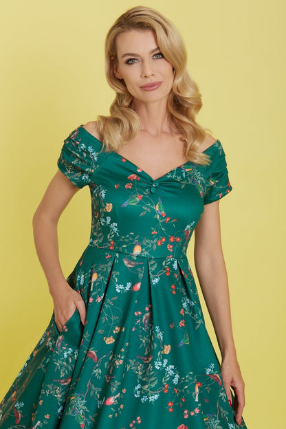 Lily Green Bird Forest Off Shoulder Swing Dress