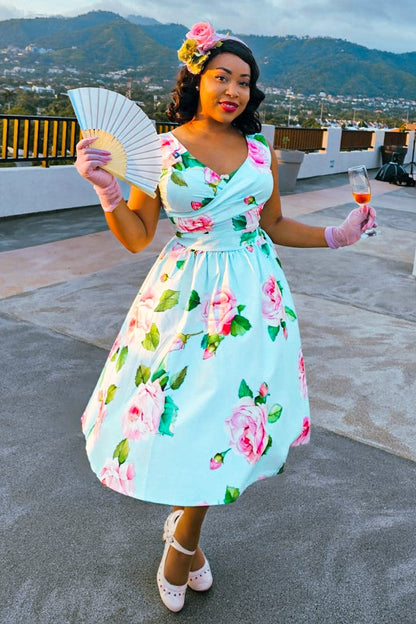 May Crossover Bust Baby Blue Rose Dress