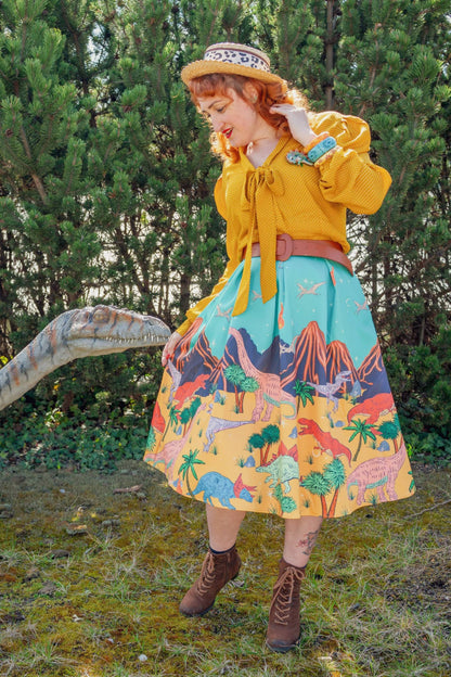 Aisley Dinosaur Extinction Pleated Midi Skirt