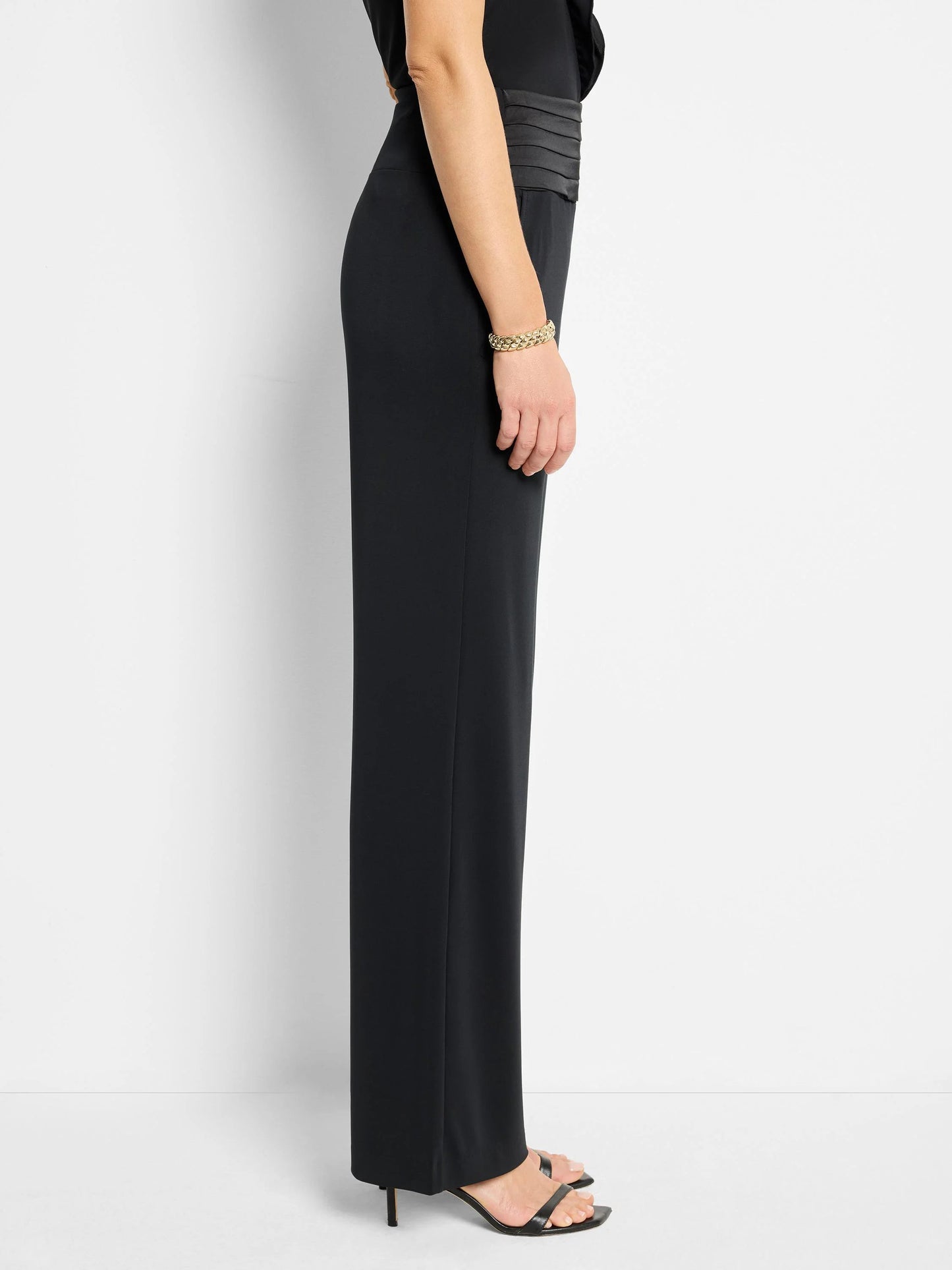 Knit Crepe Cummerbund Wide Leg Pant